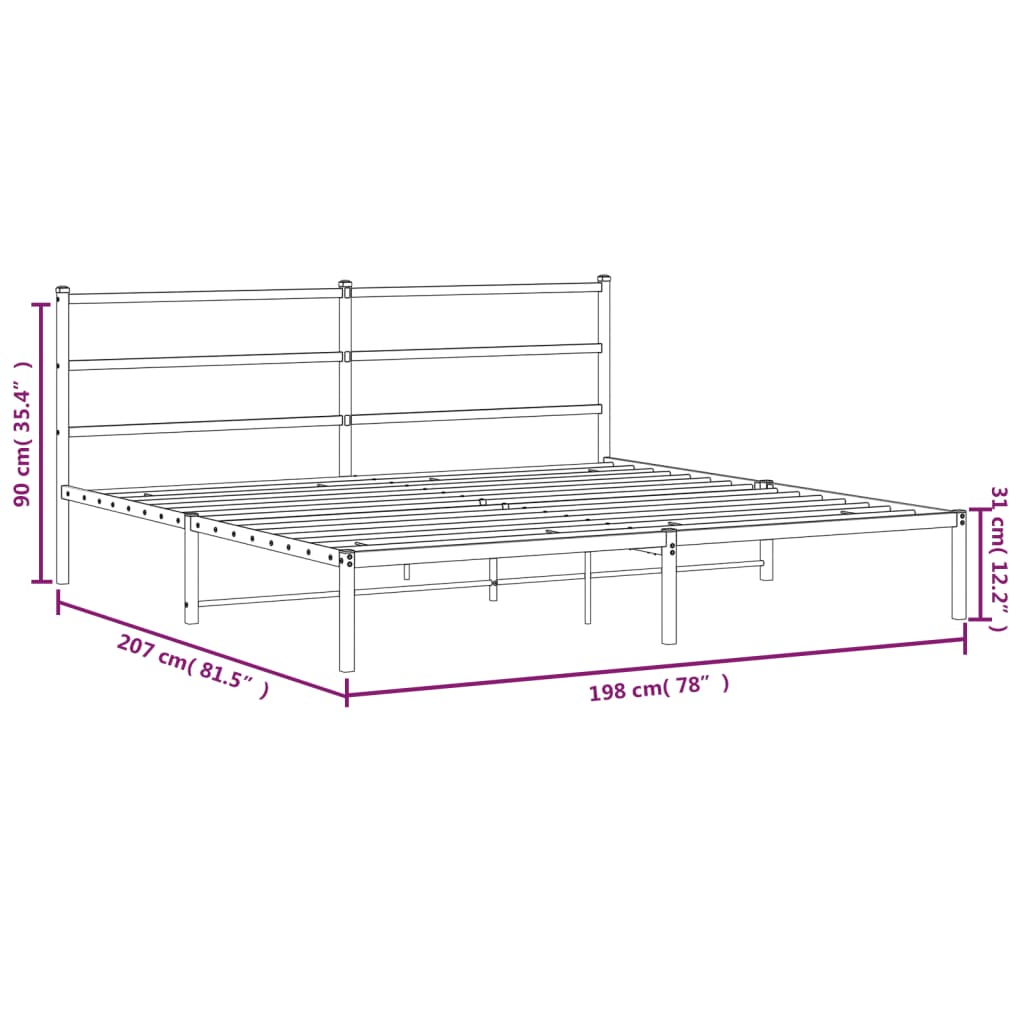 Bedframe Metaal 193 x 203 cm Zwart met hoofdbord