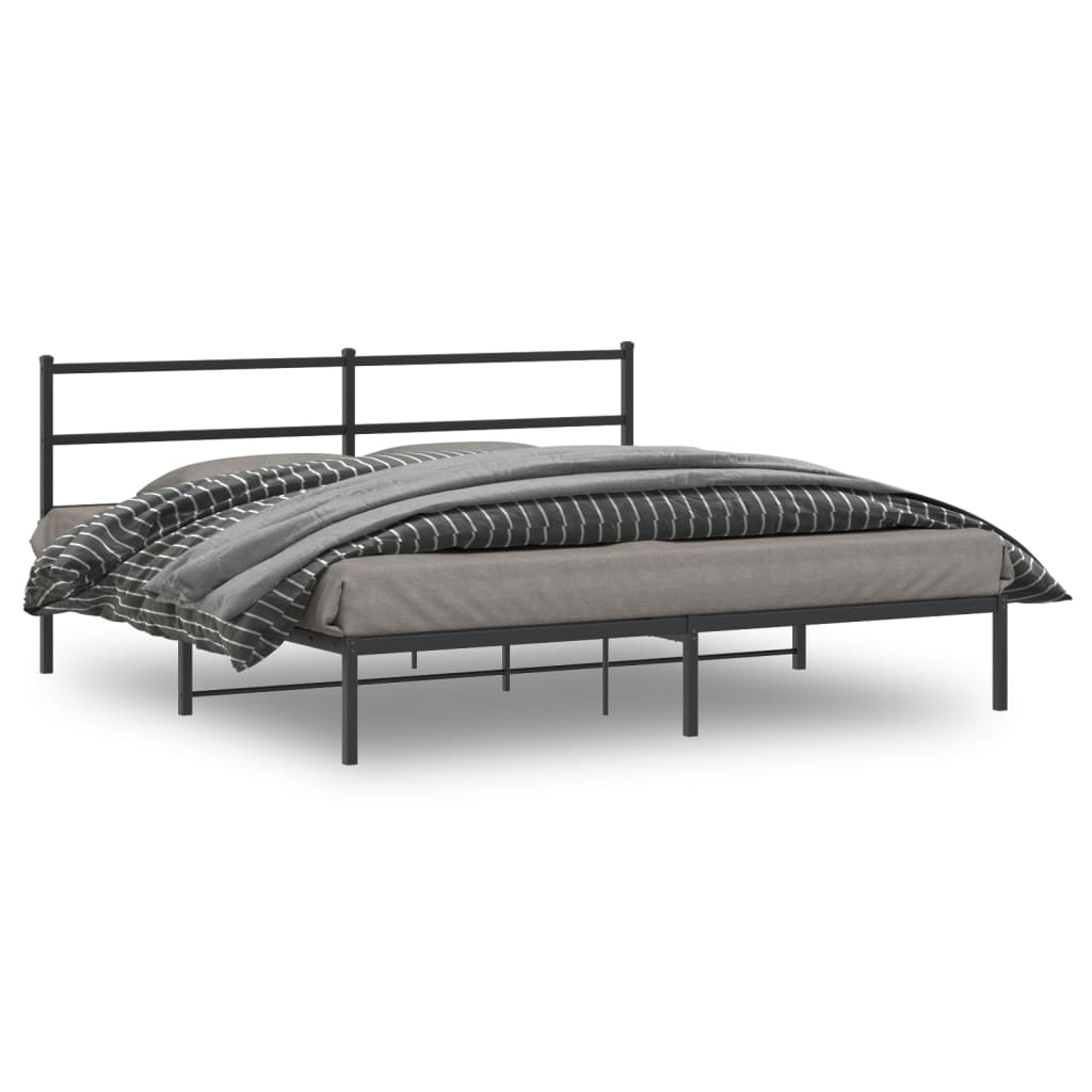 Bedframe Metaal 193 x 203 cm Zwart met hoofdbord