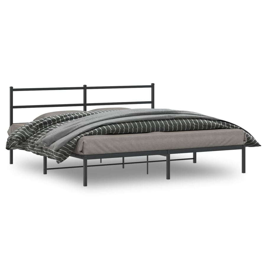 Bedframe Metaal 193 x 203 cm Zwart met hoofdbord