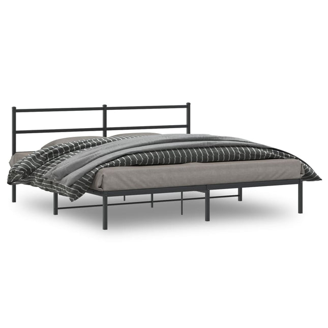 Bedframe Metaal 200 x 200 cm Zwart met hoofdbord