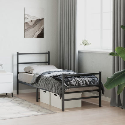 Bedframe Met Hoofd- En Voeteneinde Metaal 80 x 200 cm Zwart met hoofdbord & voetbord