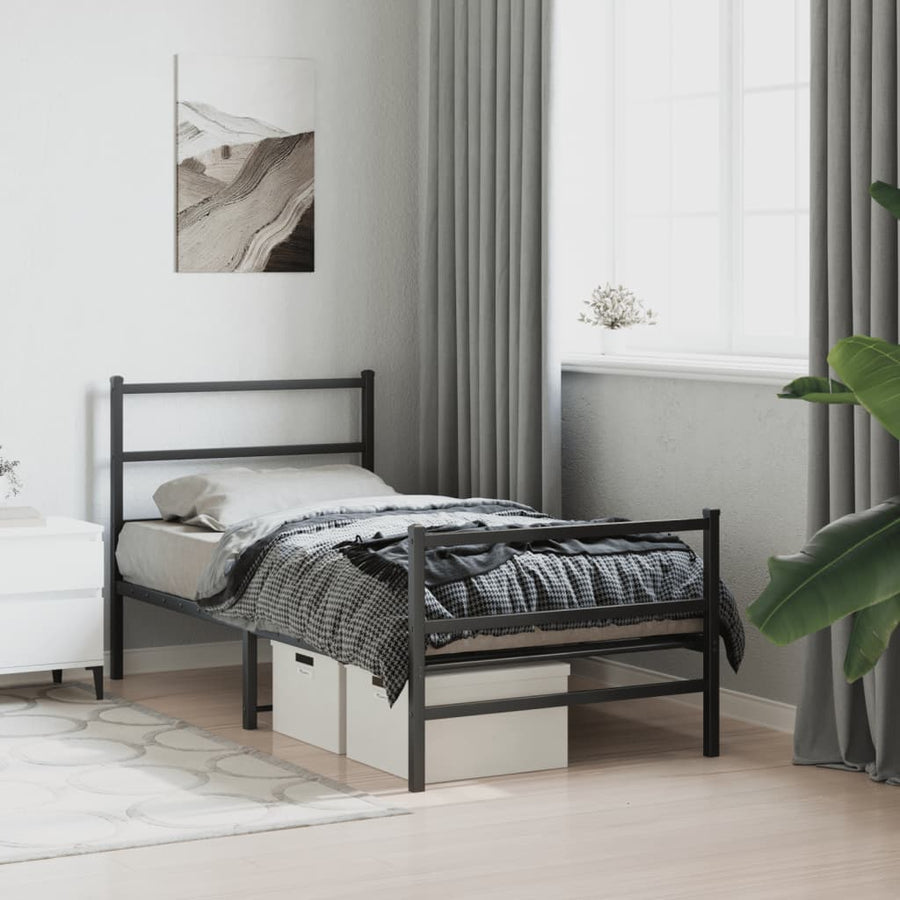 Bedframe Met Hoofd- En Voeteneinde Metaal 90 x 190 cm Zwart met hoofdbord & voetbord
