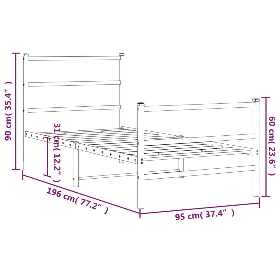 Bedframe Met Hoofd- En Voeteneinde Metaal 90 x 190 cm Zwart met hoofdbord & voetbord