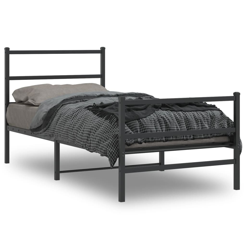Bedframe Met Hoofd- En Voeteneinde Metaal 90 x 190 cm Zwart met hoofdbord & voetbord
