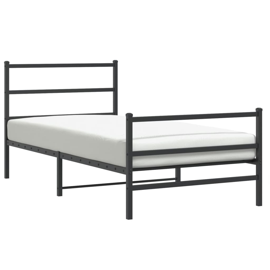 Bedframe Met Hoofd- En Voeteneinde Metaal 100 x 190 cm Zwart met hoofdbord & voetbord