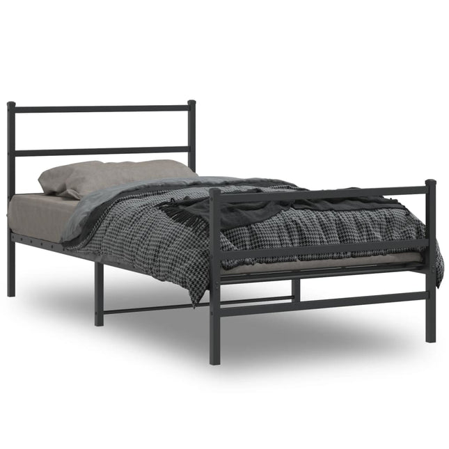 Bedframe Met Hoofd- En Voeteneinde Metaal 100 x 200 cm Zwart met hoofdbord & voetbord