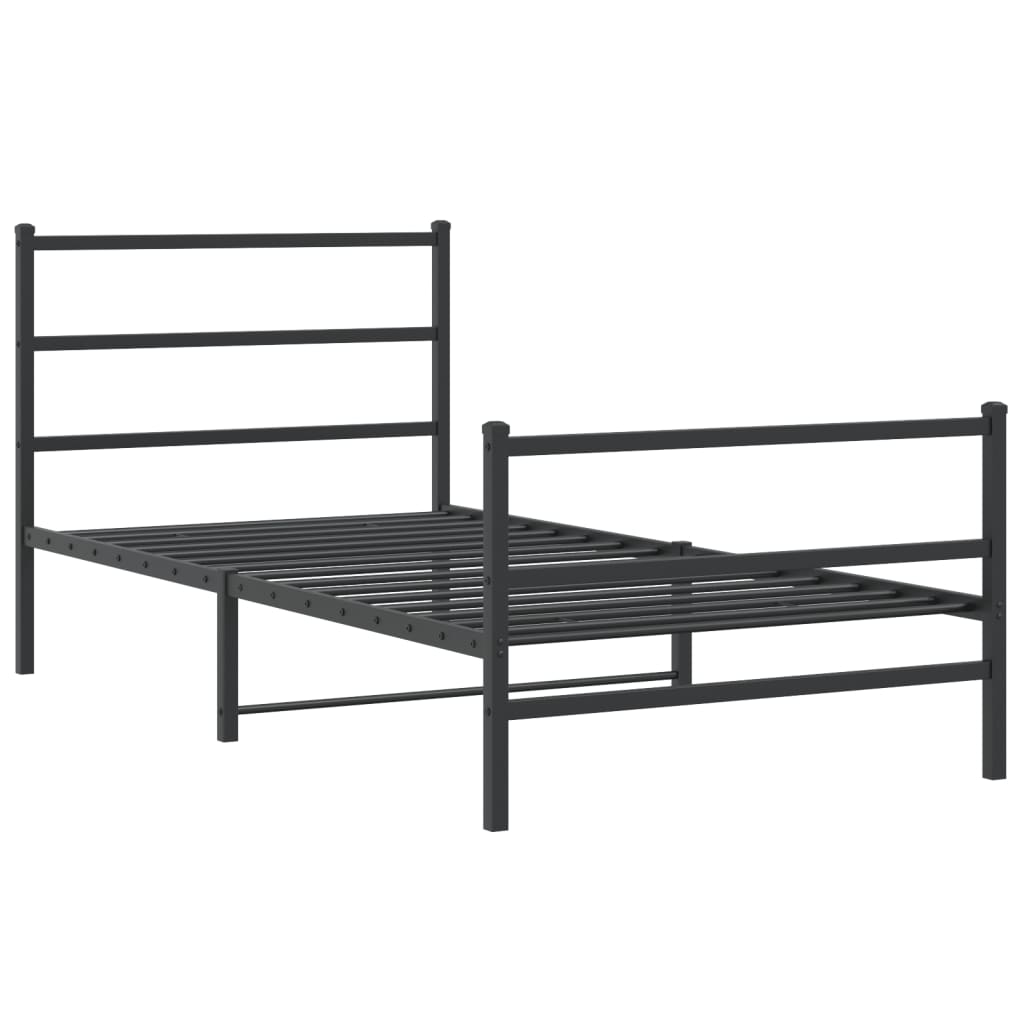 Bedframe Met Hoofd- En Voeteneinde Metaal 107 x 203 cm Zwart met hoofdbord & voetbord