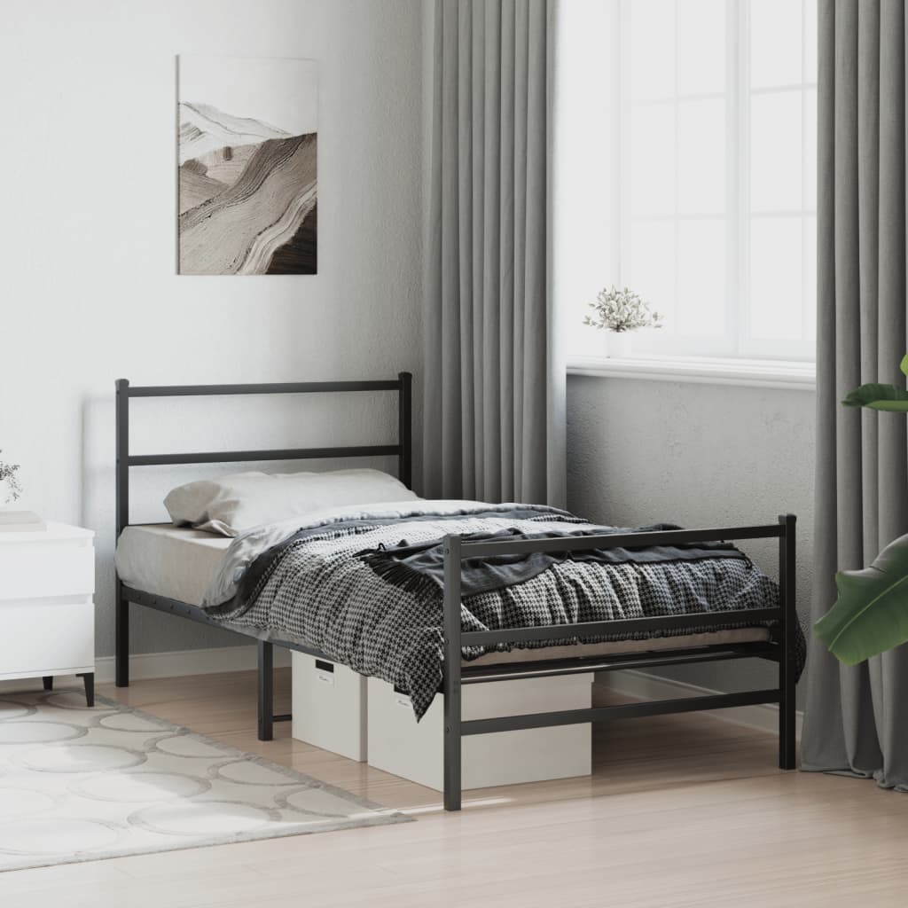 Bedframe Met Hoofd- En Voeteneinde Metaal 107 x 203 cm Zwart met hoofdbord & voetbord