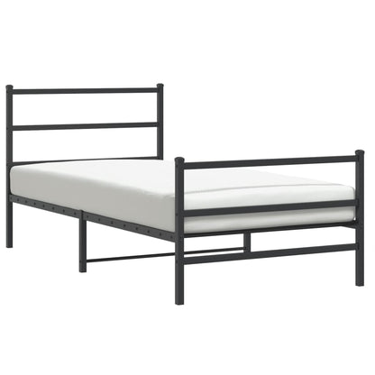 Bedframe Met Hoofd- En Voeteneinde Metaal 107 x 203 cm Zwart met hoofdbord & voetbord