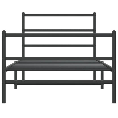 Bedframe Met Hoofd- En Voeteneinde Metaal 107 x 203 cm Zwart met hoofdbord & voetbord
