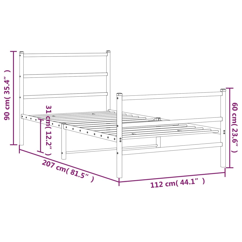 Bedframe Met Hoofd- En Voeteneinde Metaal 107 x 203 cm Zwart met hoofdbord & voetbord