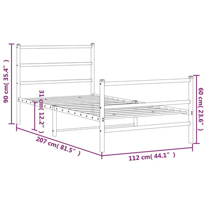 Bedframe Met Hoofd- En Voeteneinde Metaal 107 x 203 cm Zwart met hoofdbord & voetbord