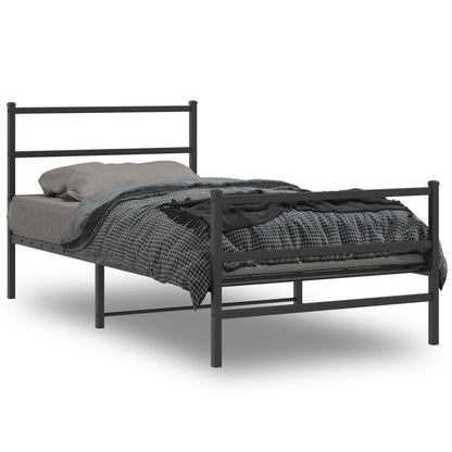 Bedframe Met Hoofd- En Voeteneinde Metaal 107 x 203 cm Zwart met hoofdbord & voetbord