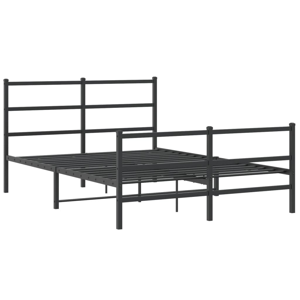 Bedframe Met Hoofd- En Voeteneinde Metaal 135 x 190 cm Zwart met hoofdbord & voetbord