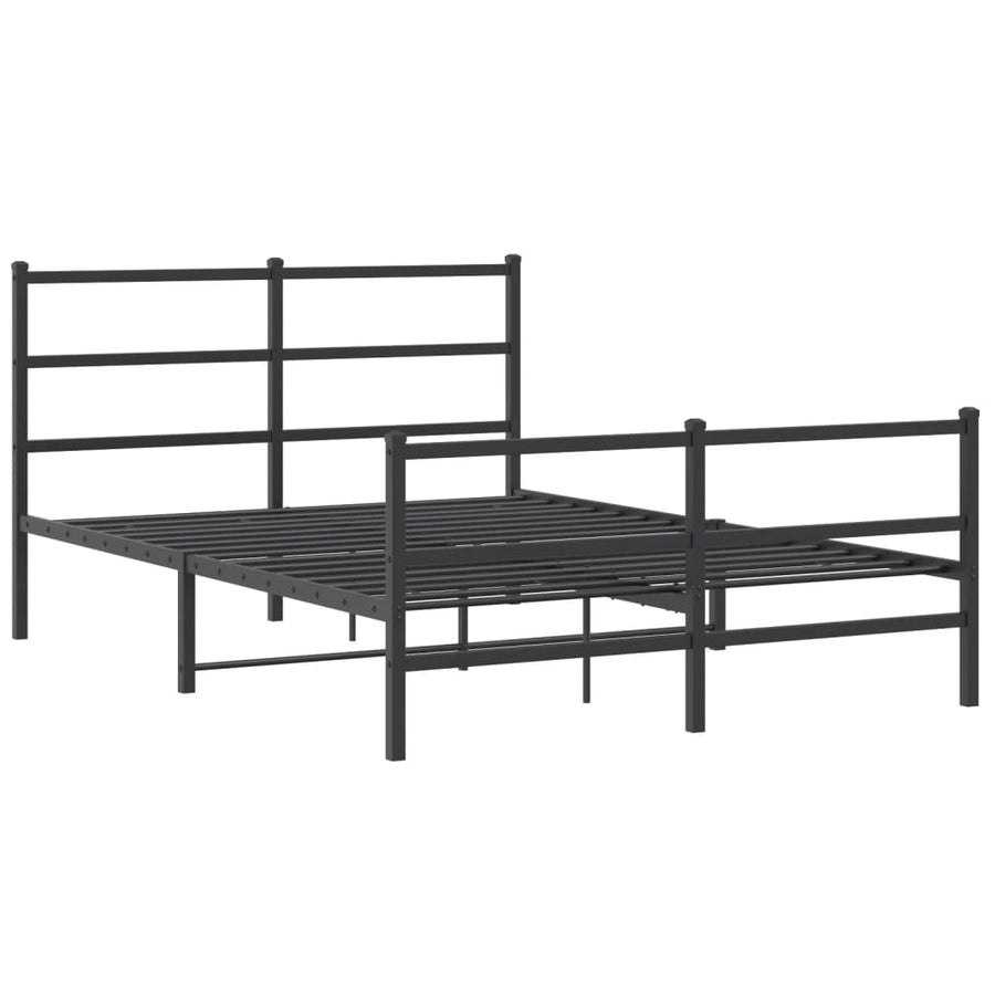 Bedframe Met Hoofd- En Voeteneinde Metaal 135 x 190 cm Zwart met hoofdbord & voetbord