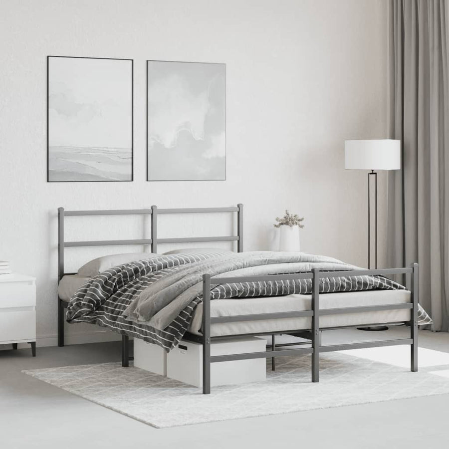 Bedframe Met Hoofd- En Voeteneinde Metaal 135 x 190 cm Zwart met hoofdbord & voetbord