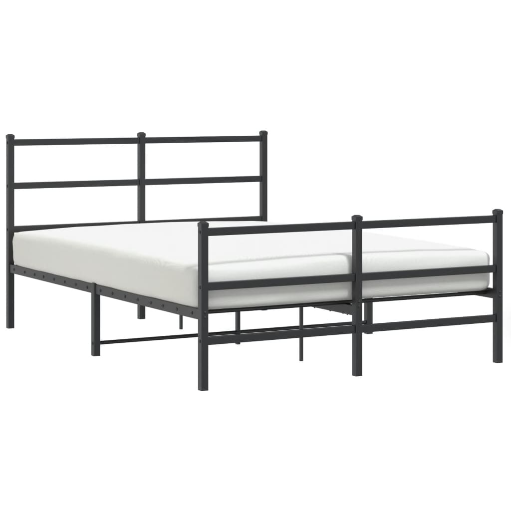 Bedframe Met Hoofd- En Voeteneinde Metaal 135 x 190 cm Zwart met hoofdbord & voetbord