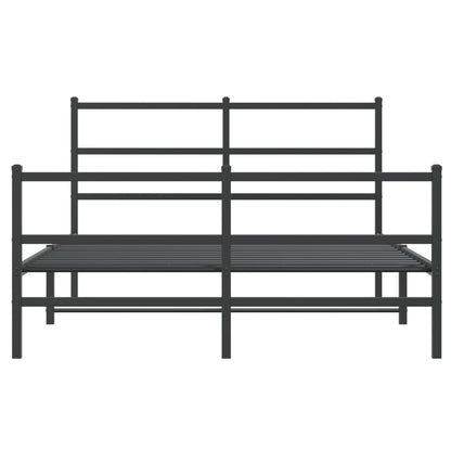 Bedframe Met Hoofd- En Voeteneinde Metaal 135 x 190 cm Zwart met hoofdbord & voetbord