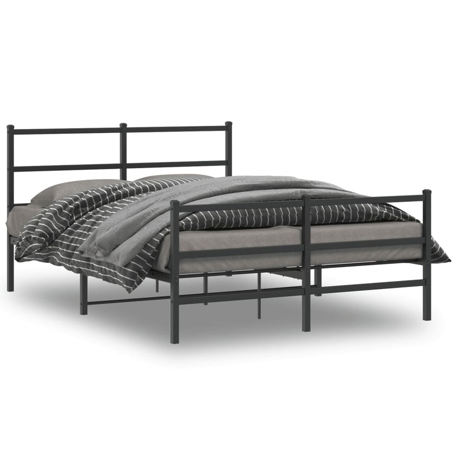 Bedframe Met Hoofd- En Voeteneinde Metaal 135 x 190 cm Zwart met hoofdbord & voetbord