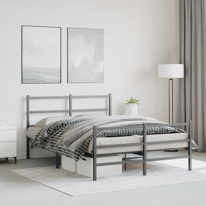 Bedframe Met Hoofd- En Voeteneinde Metaal 140 x 190 cm Zwart met hoofdbord & voetbord