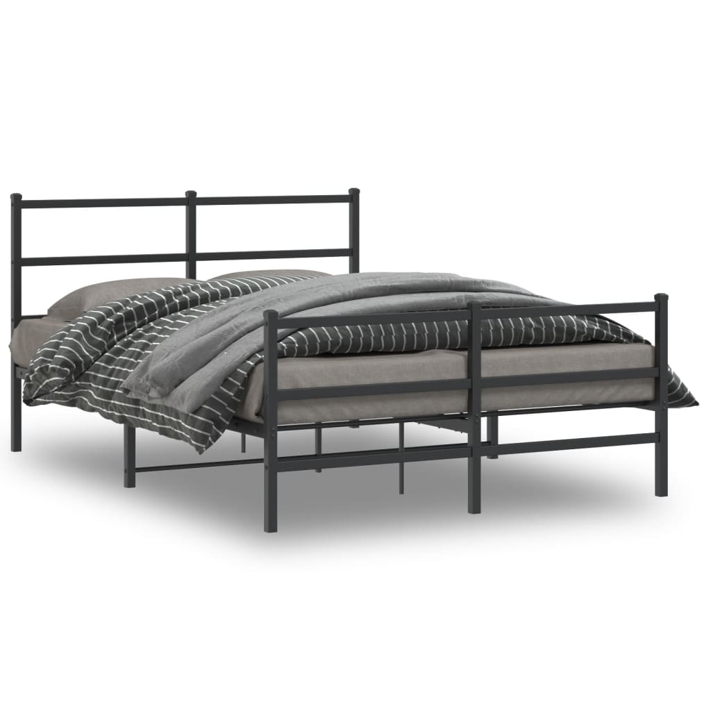 Bedframe Met Hoofd- En Voeteneinde Metaal 140 x 190 cm Zwart met hoofdbord & voetbord
