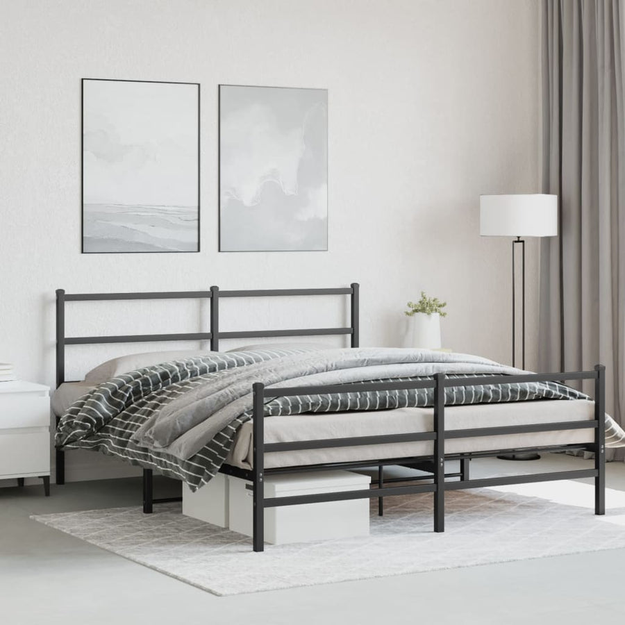 Bedframe Met Hoofd- En Voeteneinde Metaal 150 x 200 cm Zwart met hoofdbord & voetbord