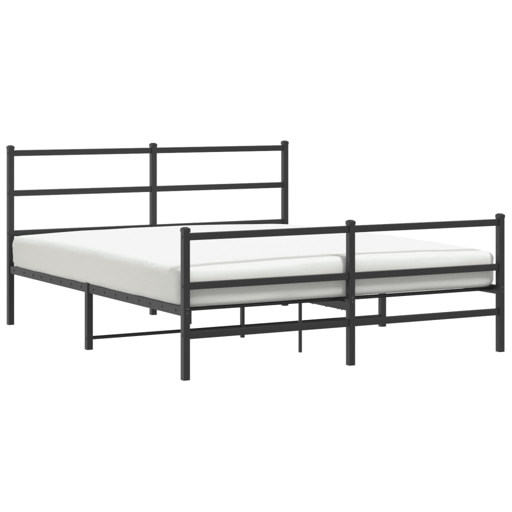 Bedframe Met Hoofd- En Voeteneinde Metaal 150 x 200 cm Zwart met hoofdbord & voetbord
