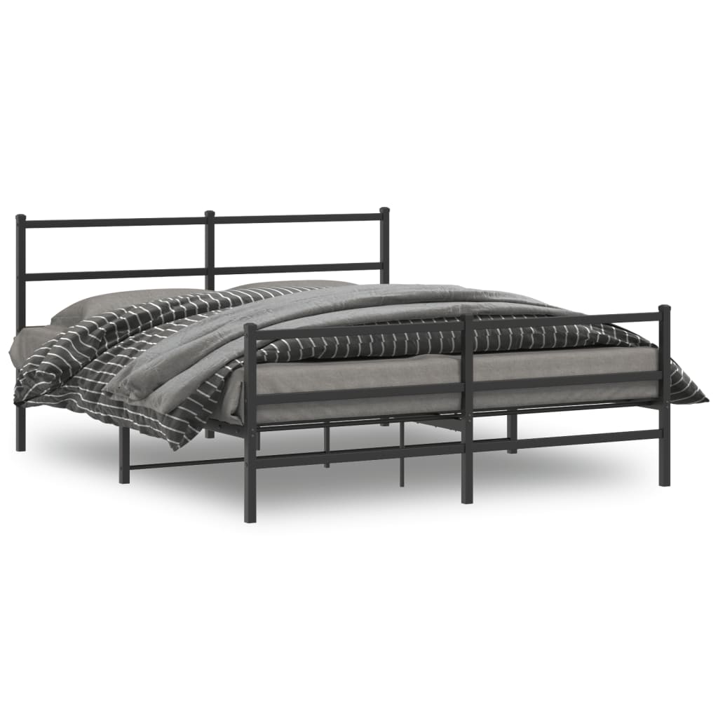 Bedframe Met Hoofd- En Voeteneinde Metaal 150 x 200 cm Zwart met hoofdbord & voetbord