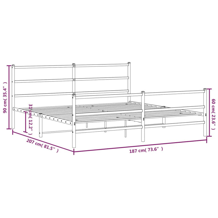 Bedframe Met Hoofd- En Voeteneinde Metaal 180 x 200 cm Zwart