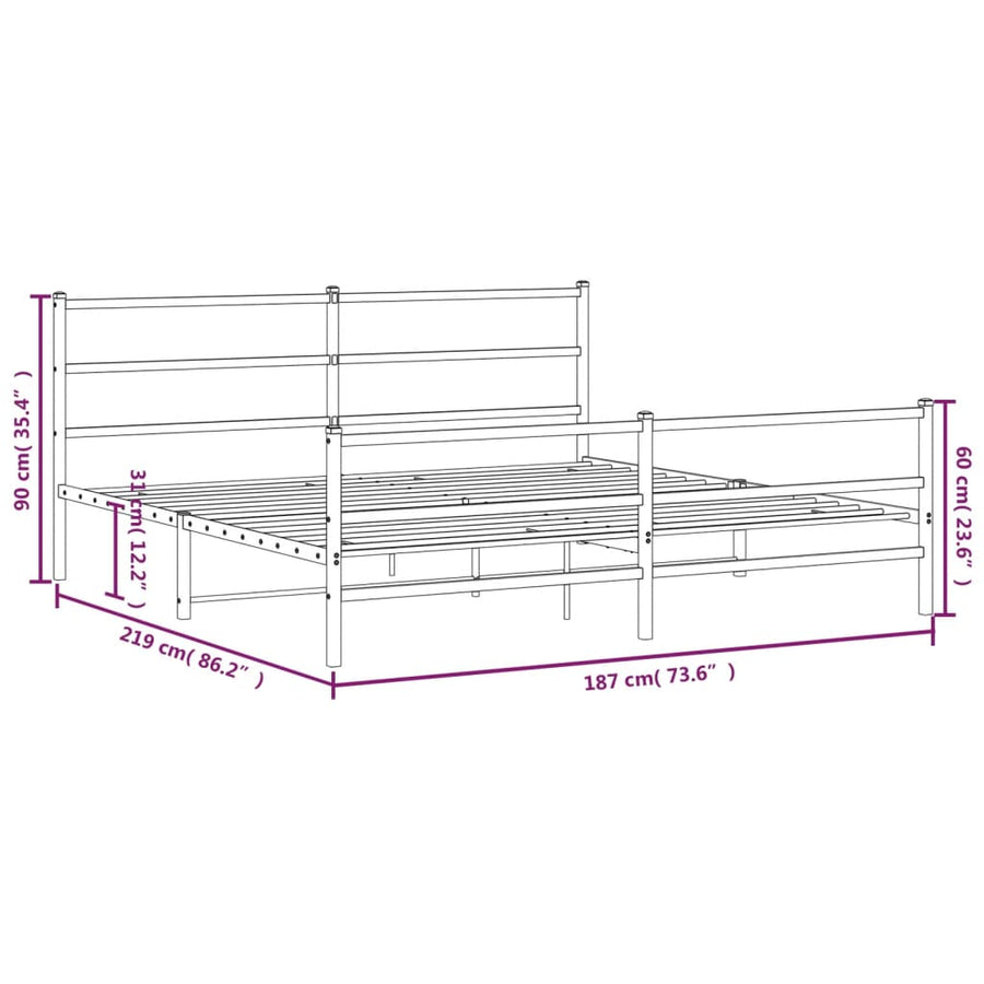 Bedframe Met Hoofd- En Voeteneinde Metaal 183 x 213 cm Zwart met hoofdbord & voetbord