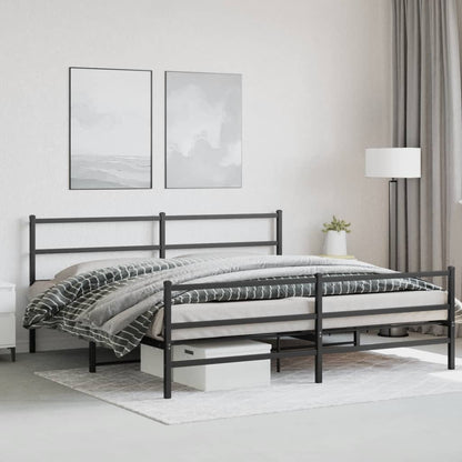 Bedframe Met Hoofd- En Voeteneinde Metaal 193 x 203 cm Zwart met hoofdbord & voetbord
