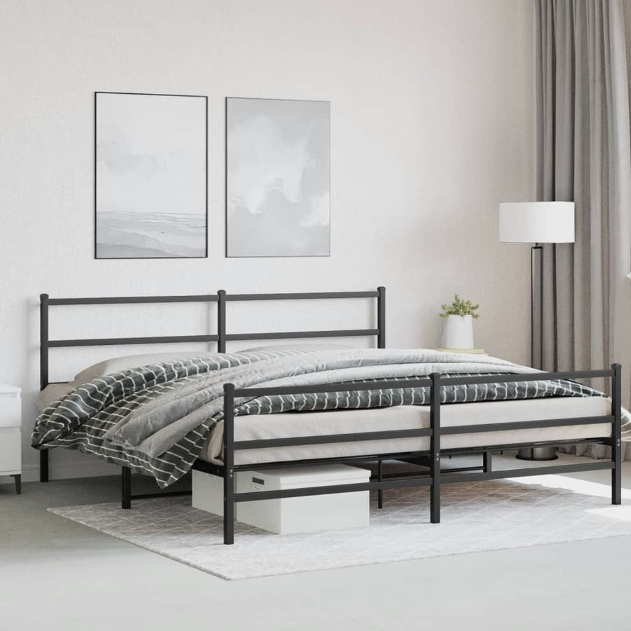 Bedframe Met Hoofd- En Voeteneinde Metaal 193 x 203 cm Zwart met hoofdbord & voetbord