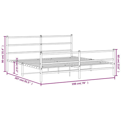 Bedframe Met Hoofd- En Voeteneinde Metaal 193 x 203 cm Zwart met hoofdbord & voetbord