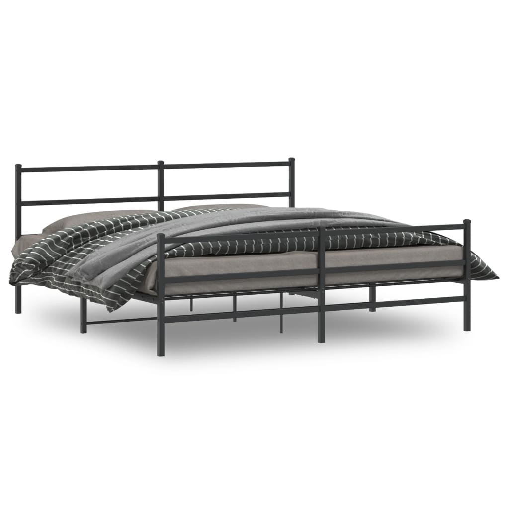 Bedframe Met Hoofd- En Voeteneinde Metaal 193 x 203 cm Zwart met hoofdbord & voetbord