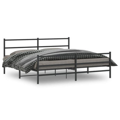 Bedframe Met Hoofd- En Voeteneinde Metaal 193 x 203 cm Zwart met hoofdbord & voetbord