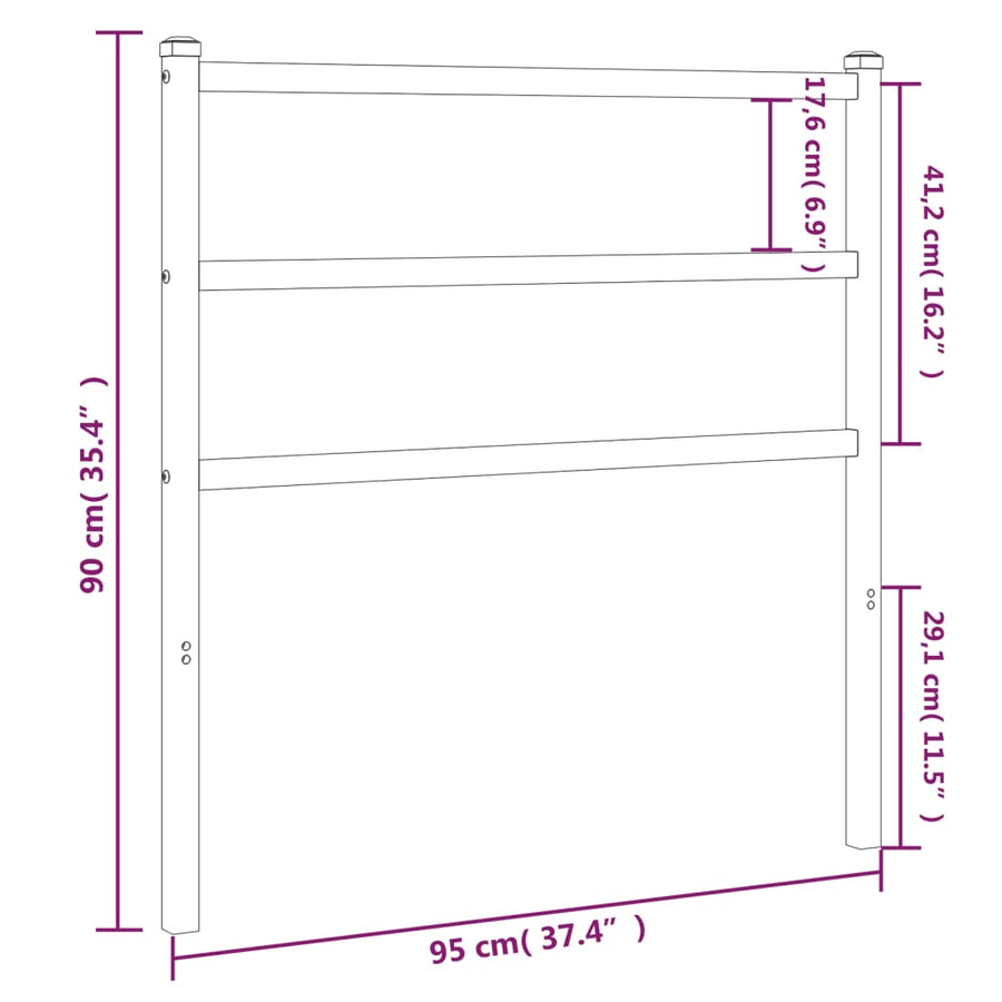 Hoofdbord Metaal 90 cm Zwart