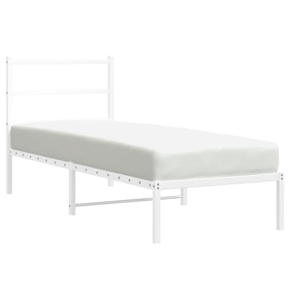 Bedframe Zonder Matras Metaal 75 x 190 cm Wit met hoofdbord