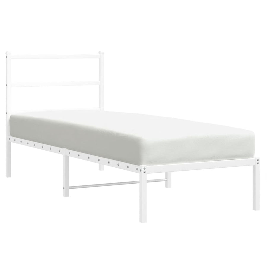 Bedframe Zonder Matras Metaal 75 x 190 cm Wit met hoofdbord
