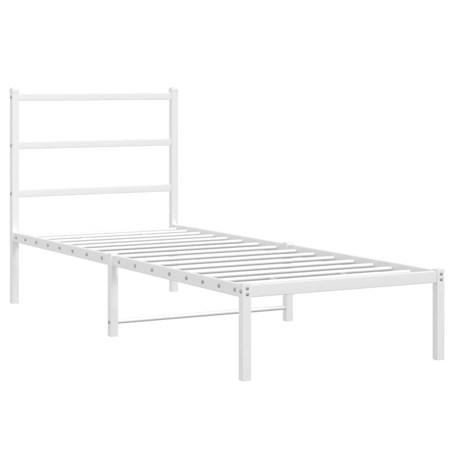 Bedframe Zonder Matras Metaal 75 x 190 cm Wit met hoofdbord