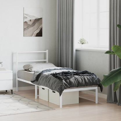 Bedframe Zonder Matras Metaal 75 x 190 cm Wit met hoofdbord