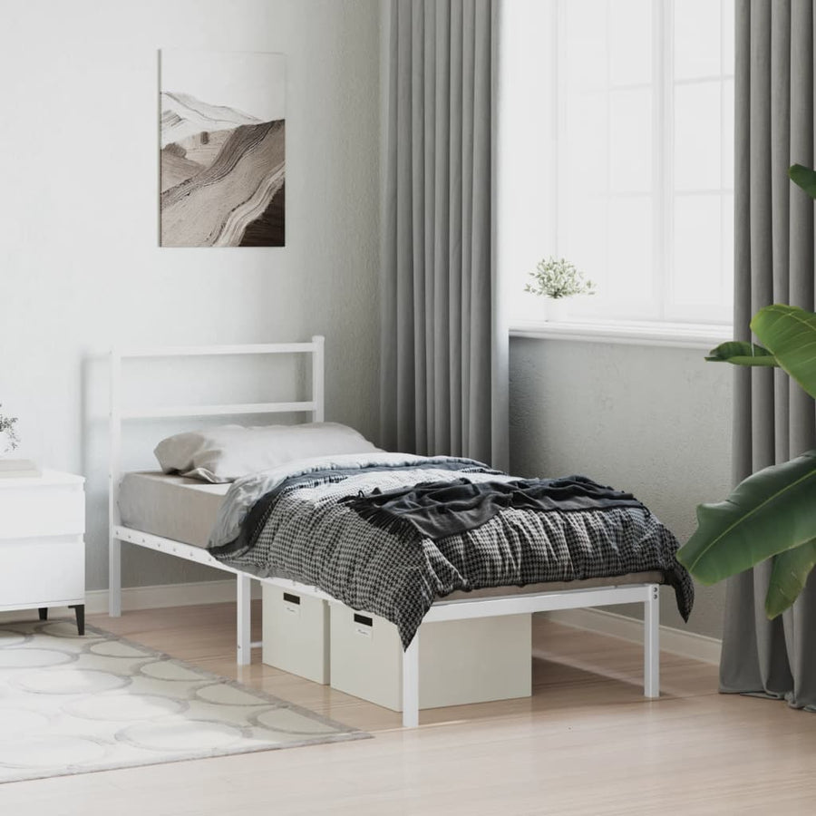 Bedframe Zonder Matras Metaal 75 x 190 cm Wit met hoofdbord