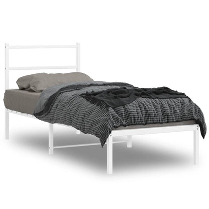Bedframe Zonder Matras Metaal 75 x 190 cm Wit met hoofdbord