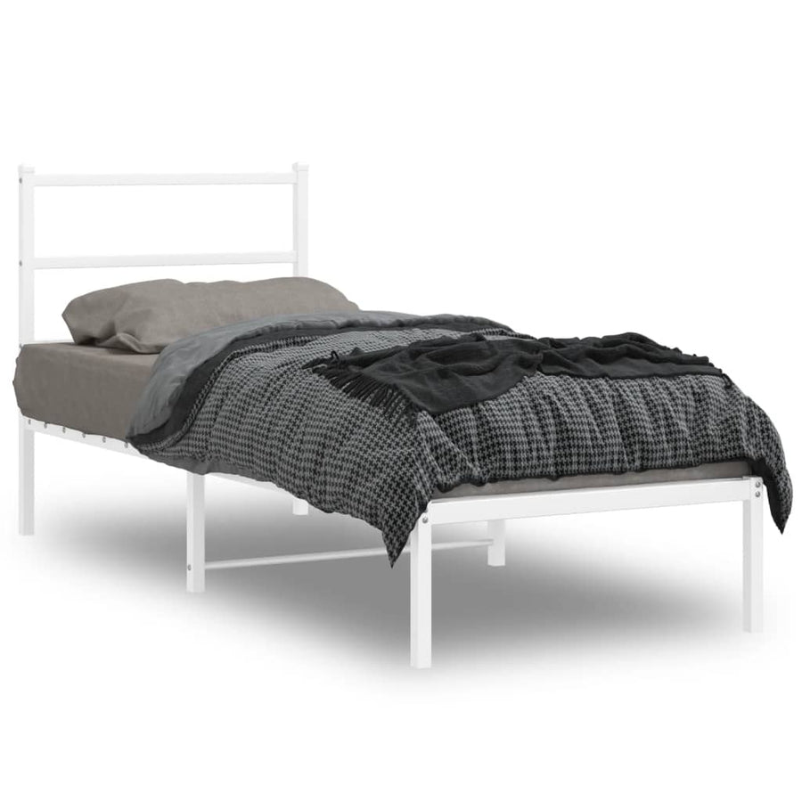 Bedframe Zonder Matras Metaal 75 x 190 cm Wit met hoofdbord