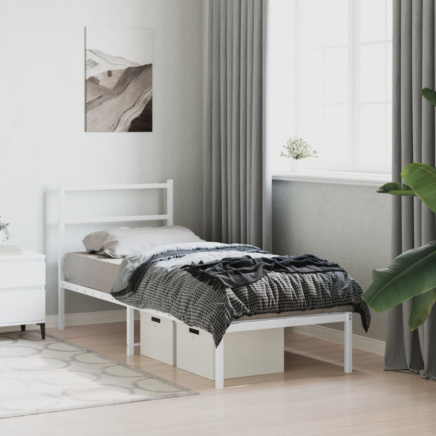 Bedframe Metaal 80 x 200 cm Wit met hoofdbord