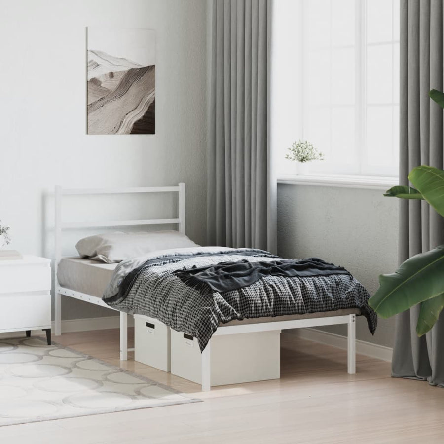 Bedframe Metaal 90 x 190 cm Wit met hoofdbord