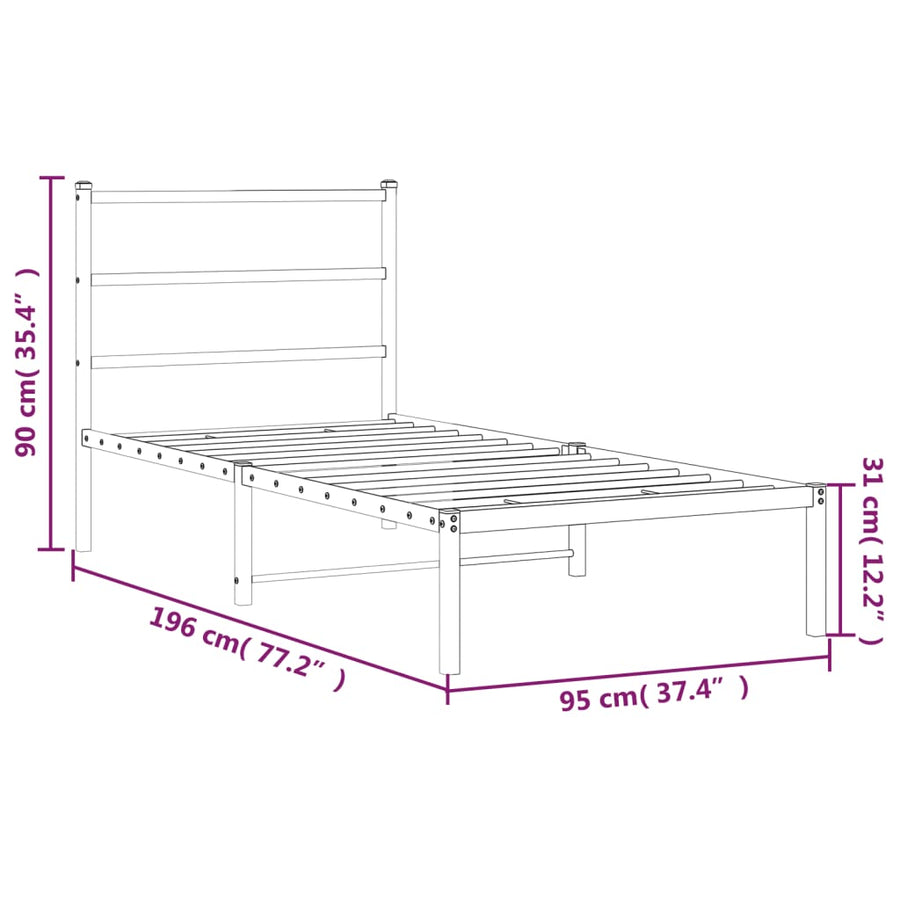 Bedframe Metaal 90 x 190 cm Wit met hoofdbord