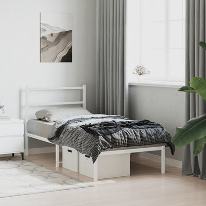 Bedframe Metaal 90 x 200 cm Wit met hoofdbord