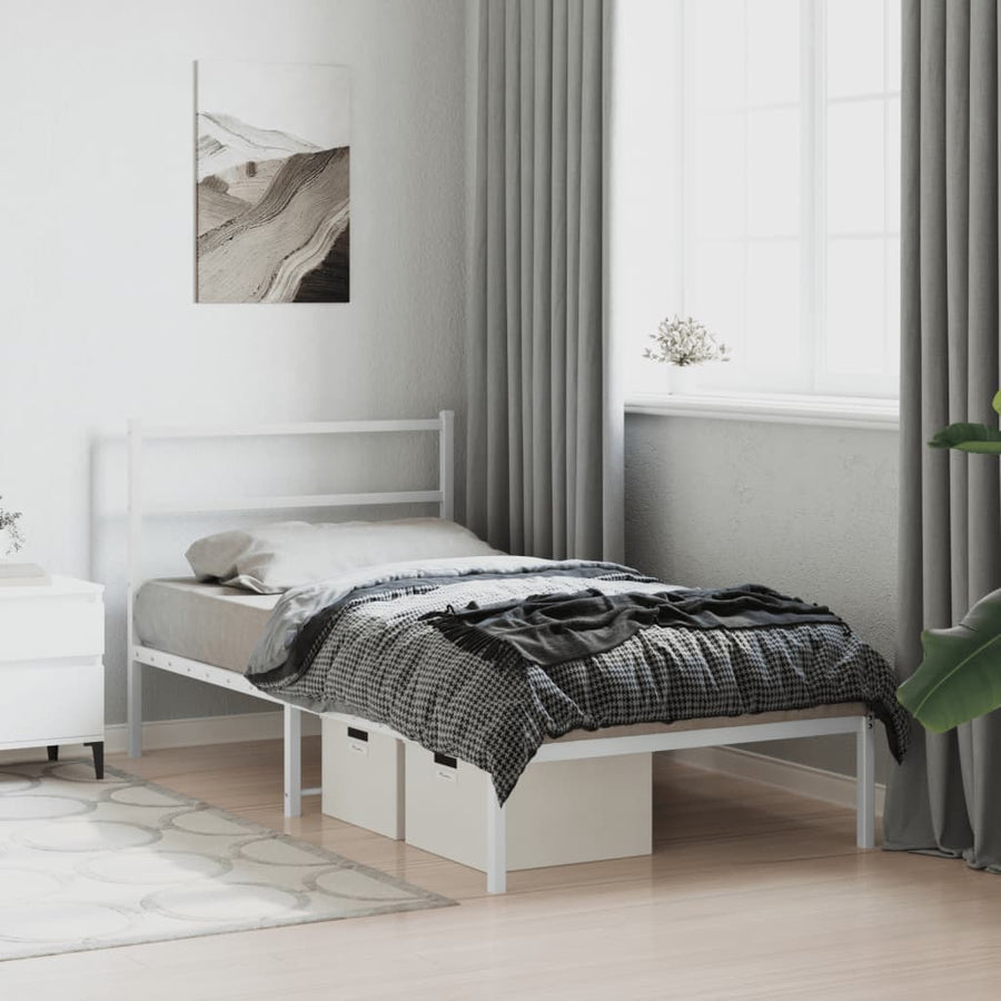 Bedframe Metaal 100 x 190 cm Wit met hoofdbord