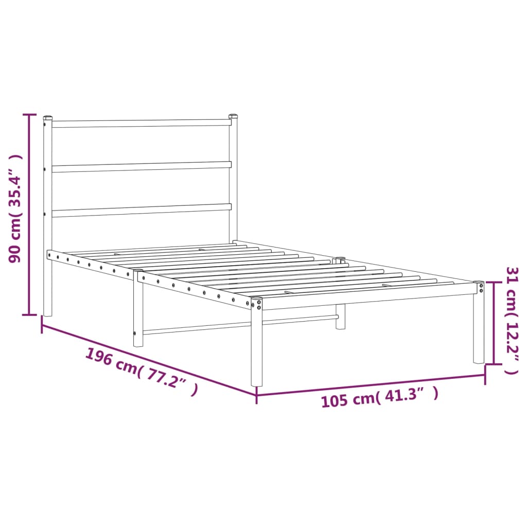 Bedframe Metaal 100 x 190 cm Wit met hoofdbord