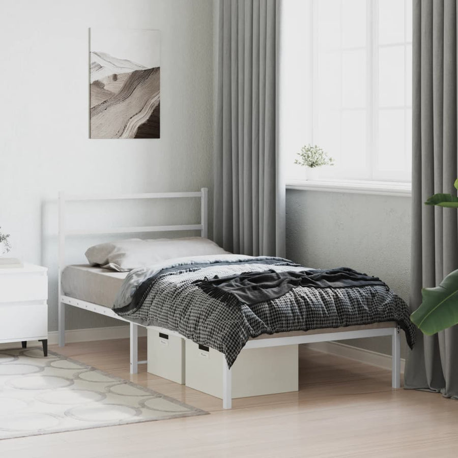 Bedframe Metaal 100 x 200 cm Wit met hoofdbord